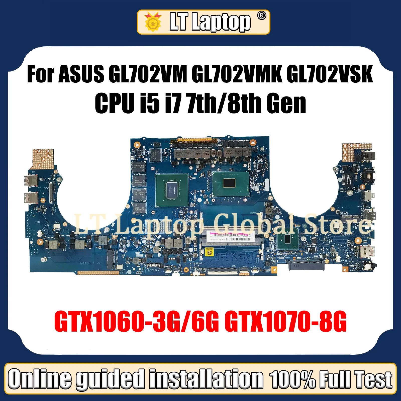 

GL702VM Laptop Motherboard For ASUS GL702VMK GL702VSK GL702VS GL702VML Mainboard I5 I7 6th 7th Gen GPU GTX1060-3G/6G GTX1070-8G