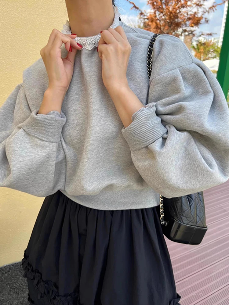 Conjunto de falda y suda e para otoño e invierno, conjunto de dos piezas con ribete de volantes, falda de media lo...