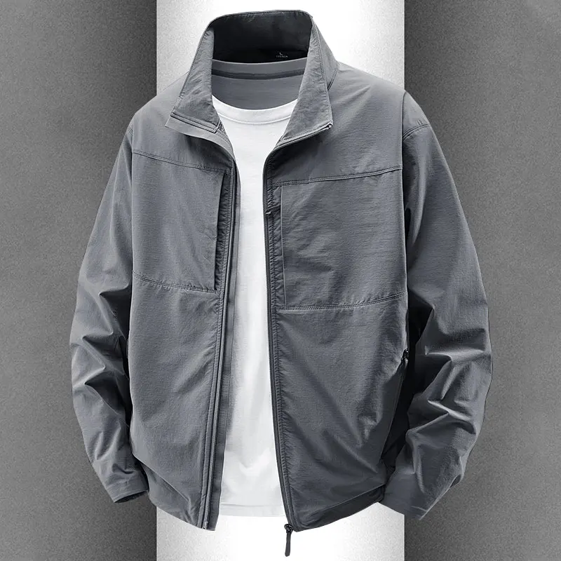 

Мужская повседневная куртка свободного кроя с воротником-стойкой, весна-осень, новая городская модная модель из нейлона и спандекса, быстросохнущая, на молнии