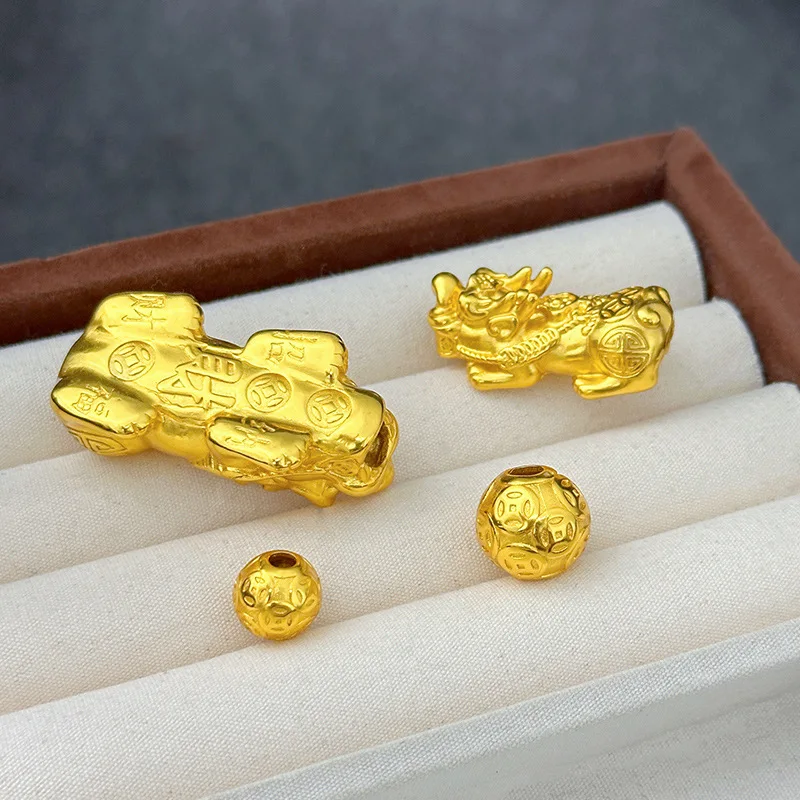 الرجال الفاخرة 9999 24K الذهب الحقيقي اضافية كبيرة الجوف النحاس عملة Pixiu تقليد 3D المال الخرز