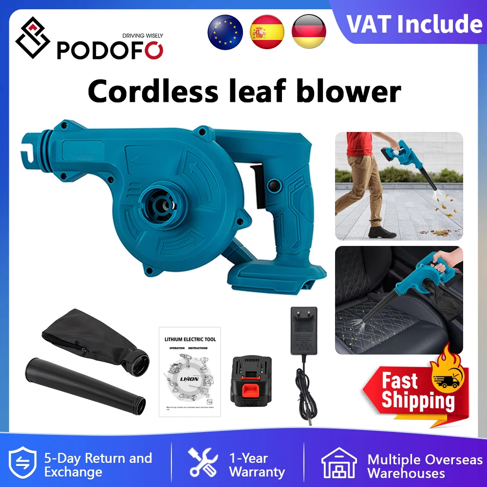 Podofo souffleur de feuilles portatif sans fil souffleur d'air électrique collecteur de poussière d'ordinateur outils électriques de soufflage de neige pour batterie Makita 18V