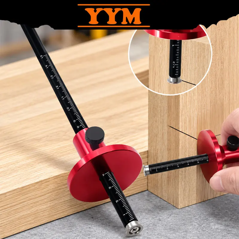 YYM Woodworking Scriber Marking Tool Inch MM Scale Draw Parallel Lines Mortise Measuring Layout Carpenter Hand Tool