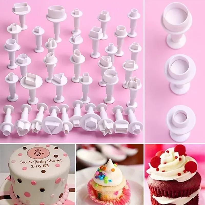 35PCS Heart Star Round Square Flower Geometry Shape Fondant Cake Decorate Gum Paste Pastry Sugar Craft Cutter Mold Baking Tools