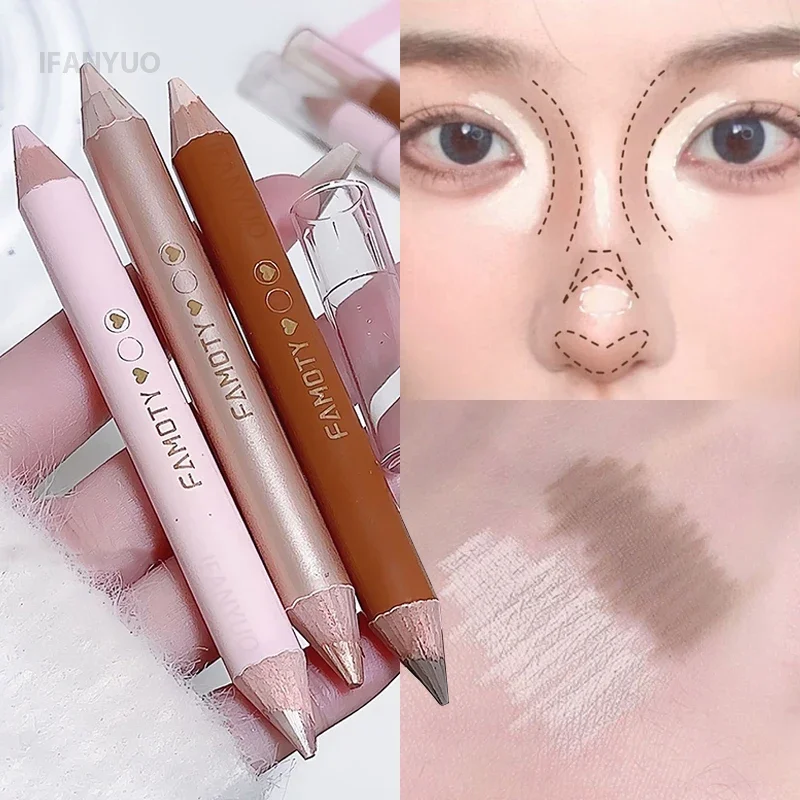 Double Head Highlighter & Contour Stick V Face Sculpting Nose Shadow คอนซีลเลอร์ครีมแร่เจลปากกาสําหรับ Brightening
