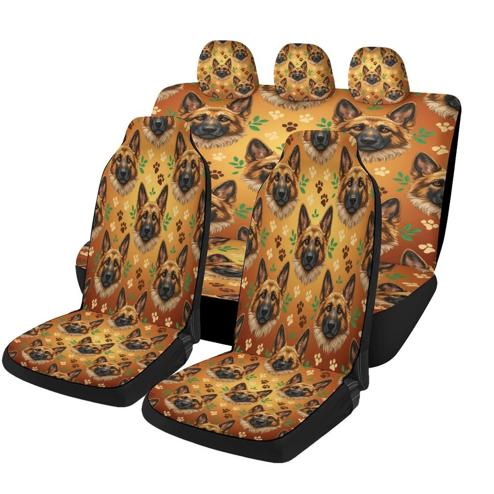 German Shepherd Pattern Themed Car Seat Cover Set For Most Cars, Trendy High-quality Car Seat Protector Covers Full Set, Car Se