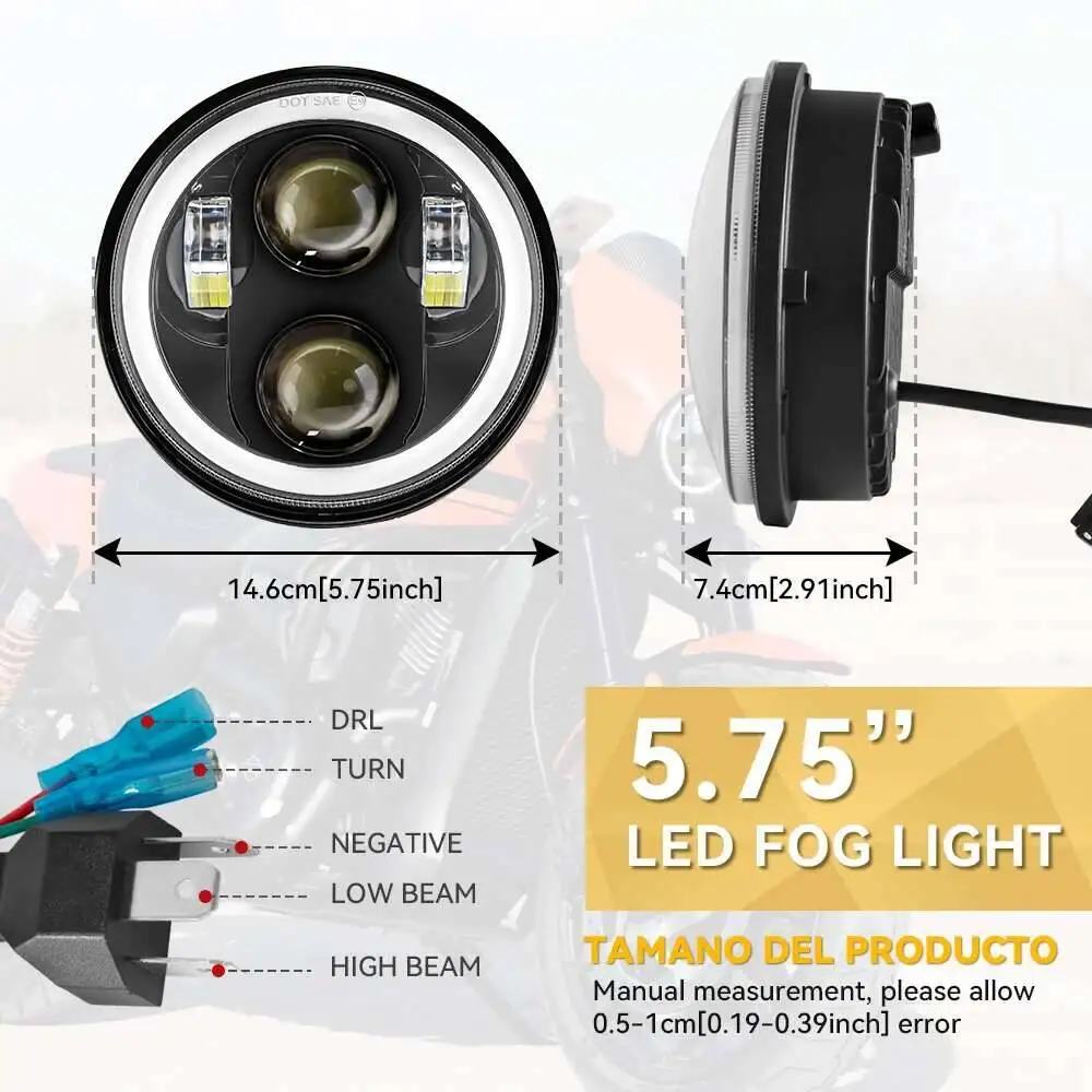 5.75 Inch Headlight 5 3/4" DRL Motorcycle Headlamp For Harley Dyna Iron 883 Street Bob FXDB VRSVD VRSCDX XG Round Moto Lamp image 2