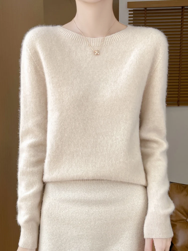 

100% Pure Wool Pullover Sweater Women's New O-neck Soild Color Seamless Versatile Cashmere Inner Knitted Sweater Autumn Winter