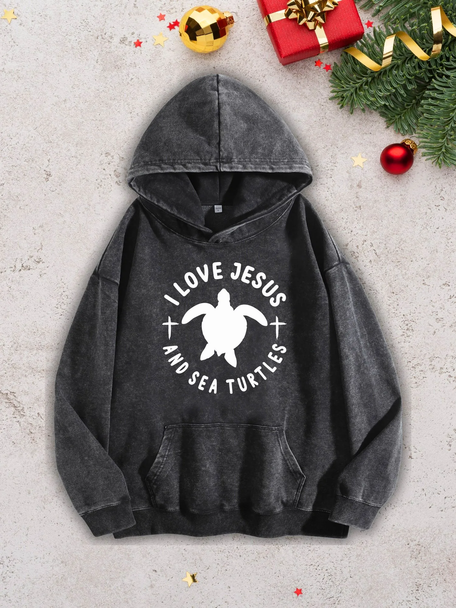 

Мужская тяжелая толстовка с капюшоном I Love Jesus & Sea Turtles — черный пуловер в уличном стиле в стиле ретро, осенне-зимняя толстовка 400 г/м2