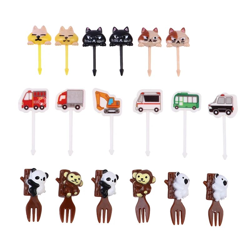 6pcs Animal Cat Paw Fruit Fork Mini Cartoon Children Snack Cake Dessert Pick Toothpick Bento Lunches Party Plastic Decoration