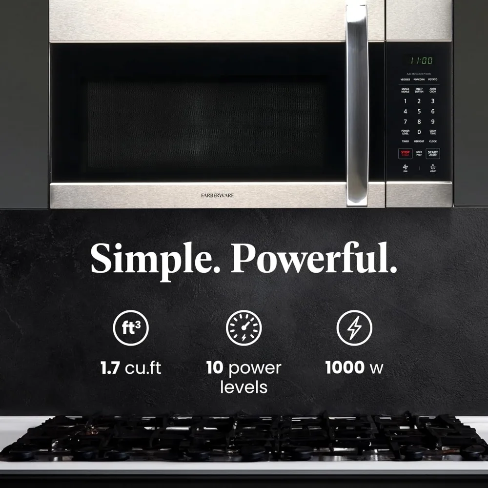 Oven, 1.7 Cu. Ft. - 1000W - Auto Reheat, Multi-Stage Cooking, Melt/Soften Feature, Child Saf