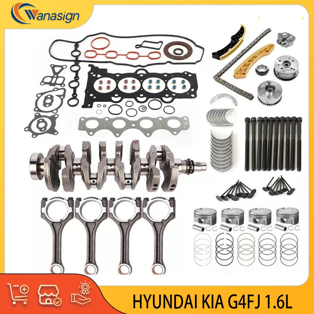 Engine Rebuild Gasket Piston Crankshaft ConRod Bearing Set Timing Chain Kit Fit 1.6 L T G4FJ For Hyundai Kona Sonata Kia 1.6T