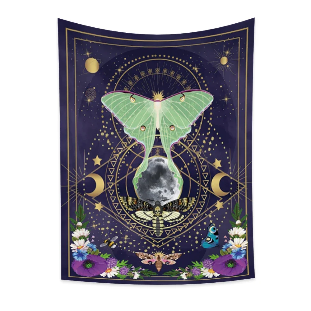 Mushroom Skeleton Tapestry Wall Hanging Hippie Trippy Moon Phase Moth Tapestry Art for Bedroom Living Room Dorm Home Decor