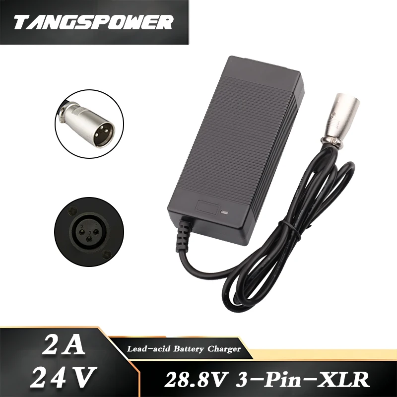 24V 2A Lead Acid Battery Charger For 28.8V Lead-acid Battery Pack  Fast Charging 3Pin-XLR Connectors Power Tool Charger