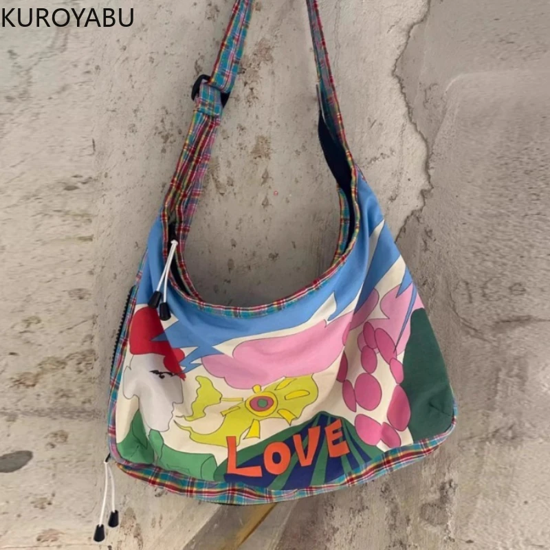 

Vintage Graffiti Printing Crossbody Bags Cute Canvas Messenger Bag Large Capacity Tote Bag Fashion Casual Women Shoulder Handbag