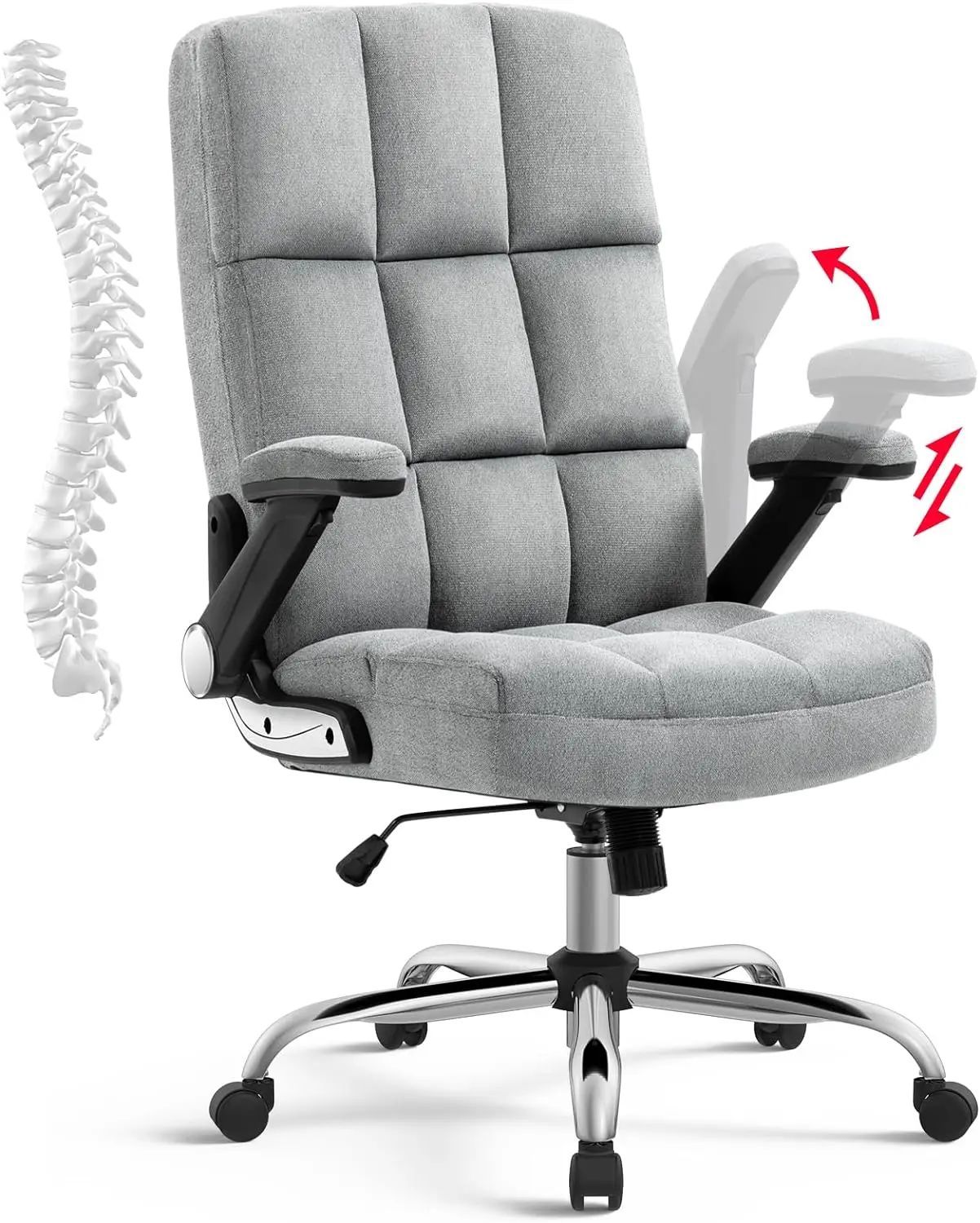 

Fabric Home Office Chair Comfotable Thick Padding Ergonomic Executive Computer Desk Chair with Flip-up Arms,Grey