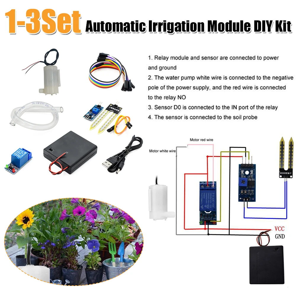Automatic Irrigation Module DIY Kit Automatic Water Pumping Soil Moisture Sensor Relay Module Mini Water Pump for Arduino