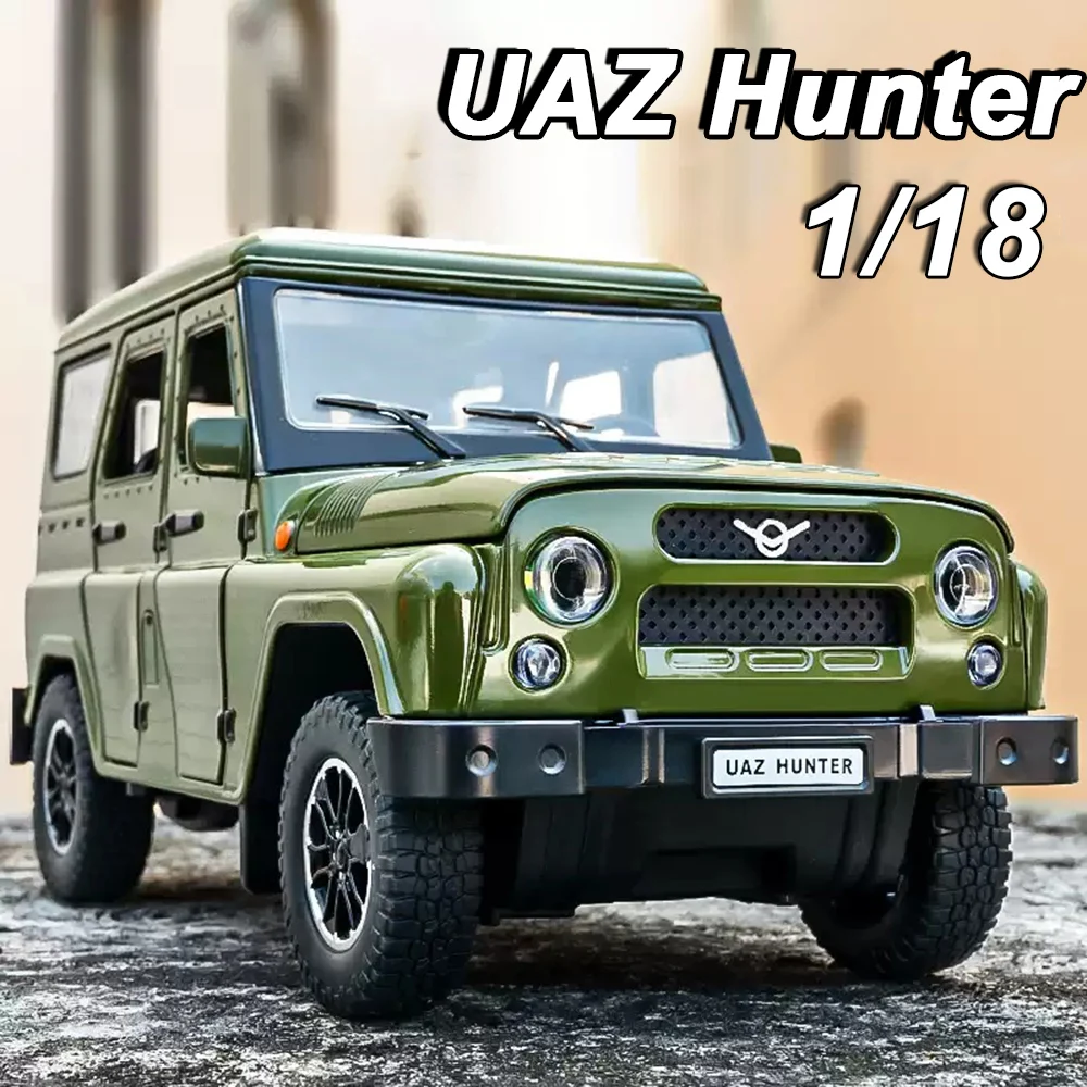 

1:18 Russia UAZ Hunter Travelers Alloy Model Diecast Toys Cars Doors Opened Sound Light Pull Back Vehices Gifts Decorative Items
