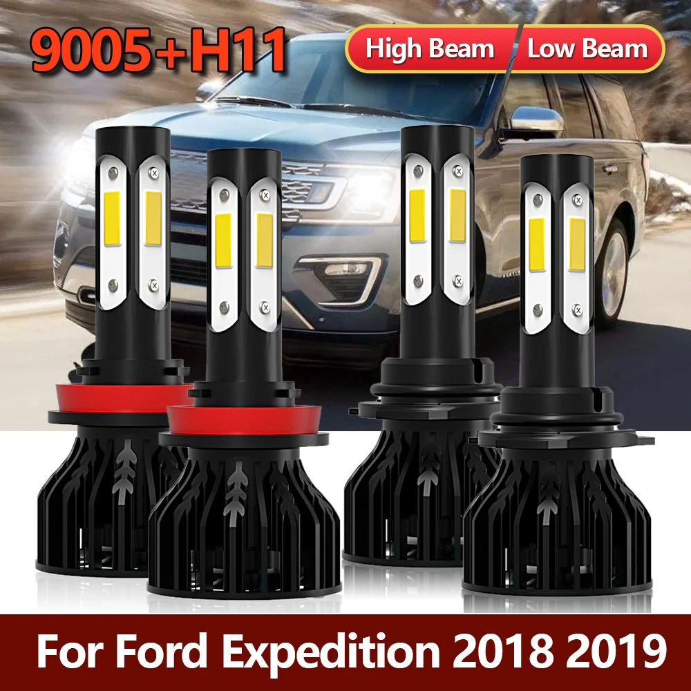 

360° 4-Sides LED Headlights 120W Combo Bulbs 12V High Low Beam 20000LM Car Front Headlamp 9005 H11 For Ford Expedition 2018 2019