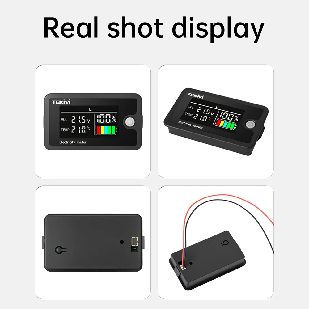 DC 8-100V Digital Voltage Power Meter LiFePO4 Acid Lithium Battery Capacity Indicator with Temperature Display Overcharge Alarm