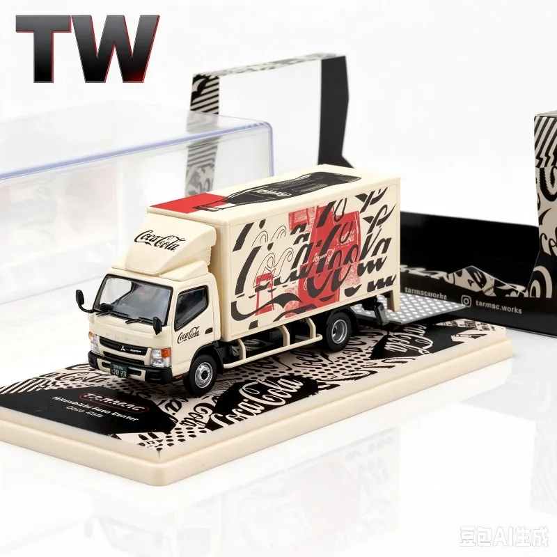 TW 1:64 Mitsubishi Fuso Canter Coca Cola Truck Alloy Casting Car Model, Simulation Static Desktop Ornament, Adult Collectibles
