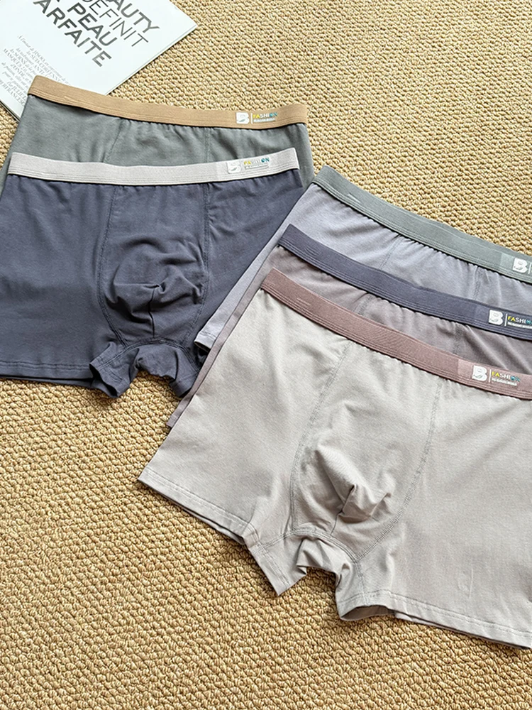 Five-Pack Men's Cotton Breathable Boxer Shorts Mid-Waist Large Size Comfortable Underwear Flat Angle Briefs Spring Season