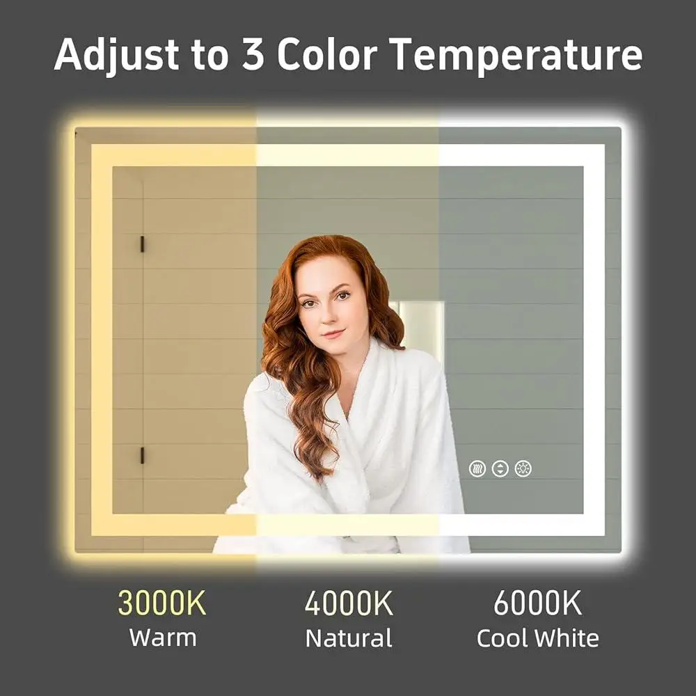 Dimmable LED Bathroom Mirror with Double Lights Anti-Fog Backlit Front Light Adjustable Brightness Touch Control Shatter-Proof