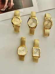 Golden Women's Stretch Watch Fashion Simple Hundred Square Round Large Dial Quartz Stretch Strap Couple's Watch