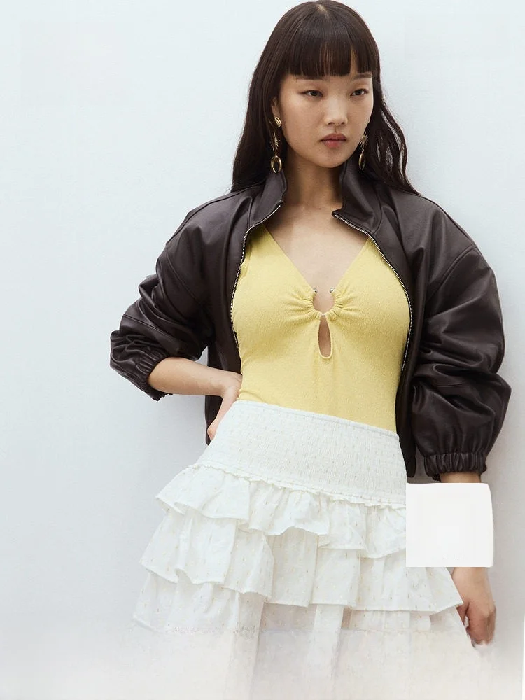 

Женская многослойная юбка H&M с принтом, весенняя, в богемном стиле, средней длины, с завышенной талией, короткая модель