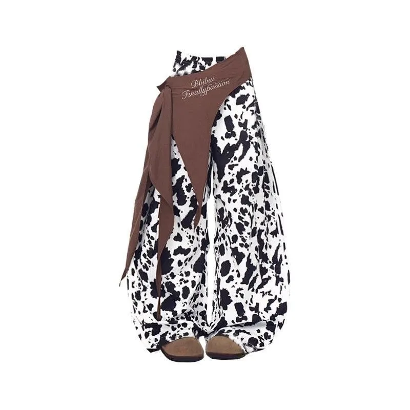 

American Retro High Street Stacked Leopard Print Casual Pants for Women's Summer New Loose Curved Knife Pants Wide Leg Pants
