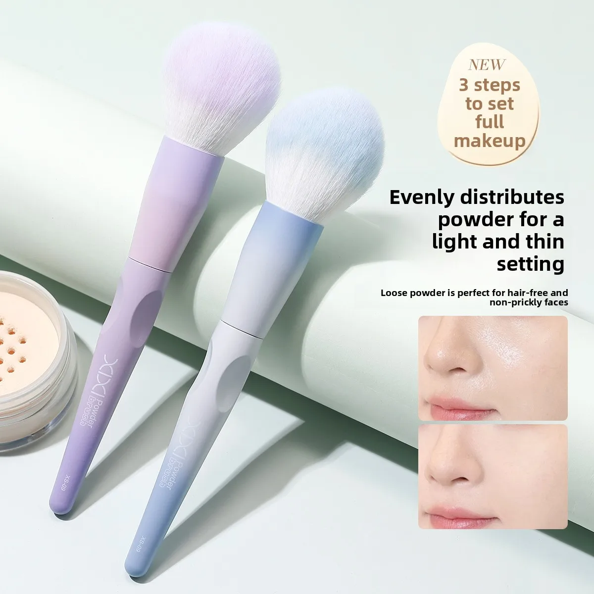 メイク用の大きなパウダーブラシ、顔用パウダー、ブラッシュ、ブロンザー、セッティングパウダー用の柔らかくふわふわした歌舞伎ブラシ