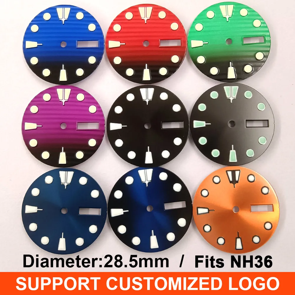 حركة NH36 قرص معقم مضيء بقطر 28.5 ملم يدعم قرصًا مخصصًا