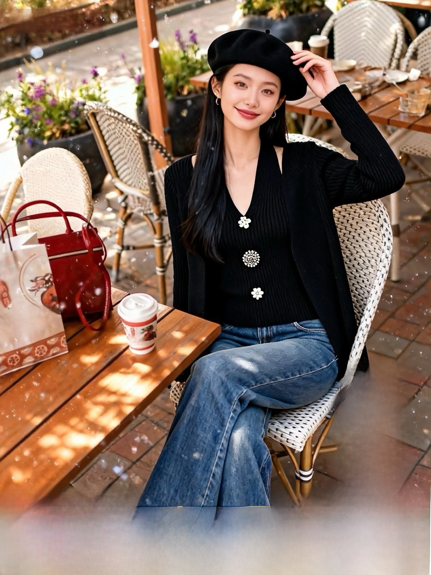 

Теплый шерстяной свитер с V-образным вырезом Cisas, красный, новогодний, из мягкой полиэстеровой смеси, с длинными рукавами, женский, прямого кроя