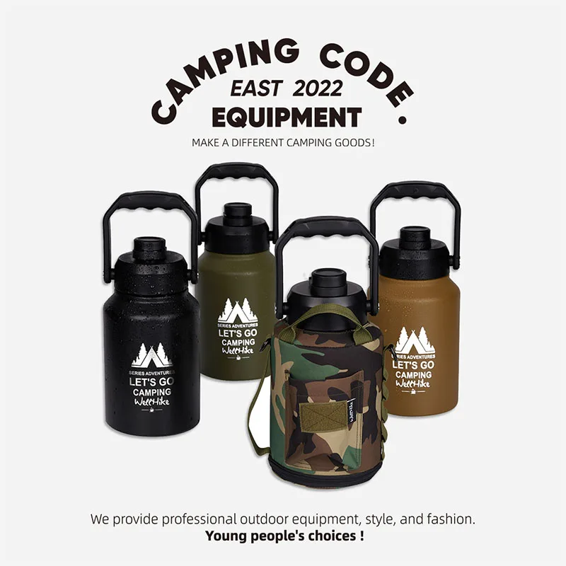 

WELLHIKE 2L Outdoor Camping Insulated Cooling Water Bottle Stainless Steel Hiking Travel Gym Training Ice Cube Bucket Jug Set