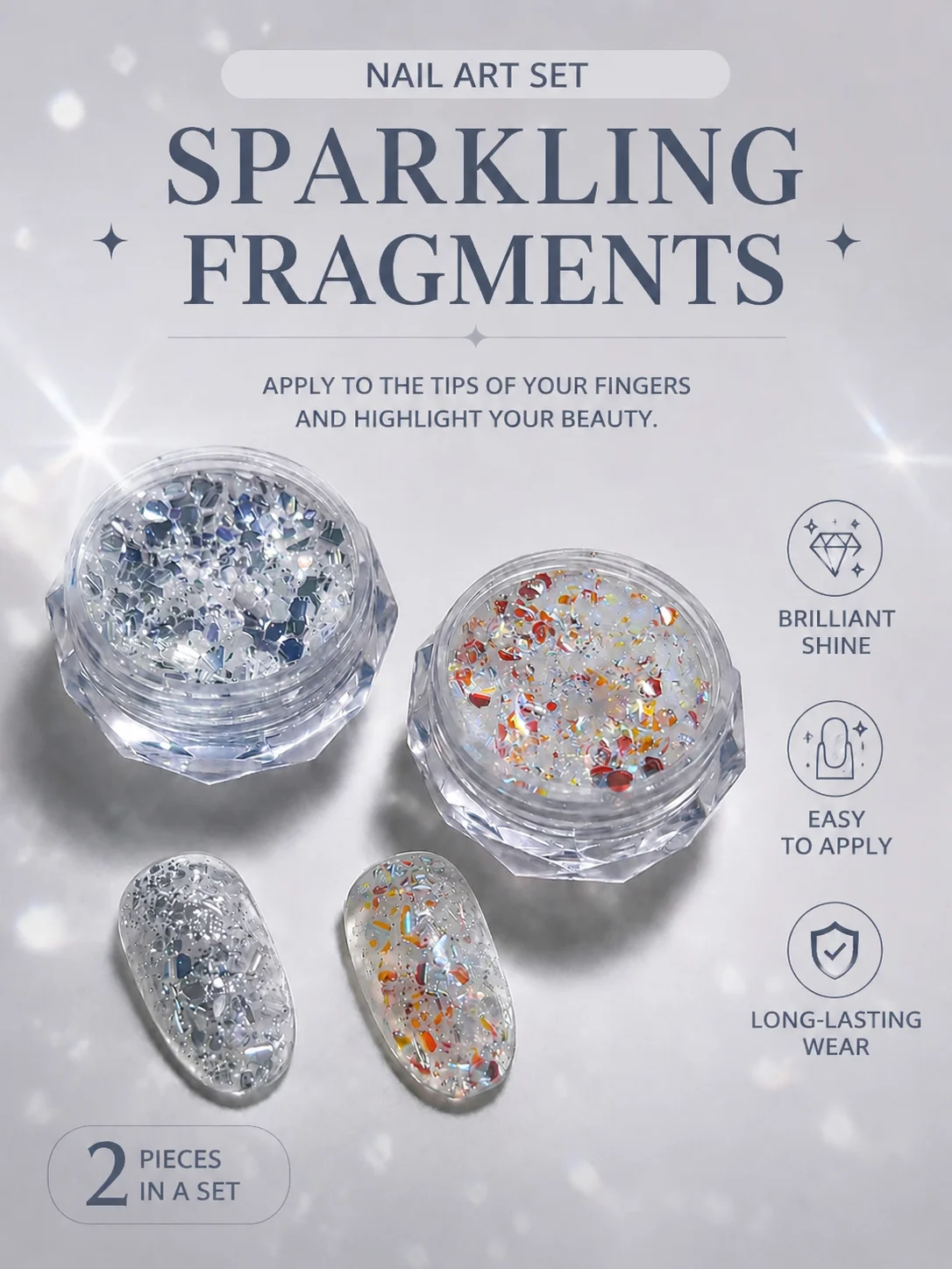 Mixed Nail Glitter Sequins Holographic Loose Flakes for Nail Art DIY 2 Packs 5ml Jars Sparkly Shimmer Deco