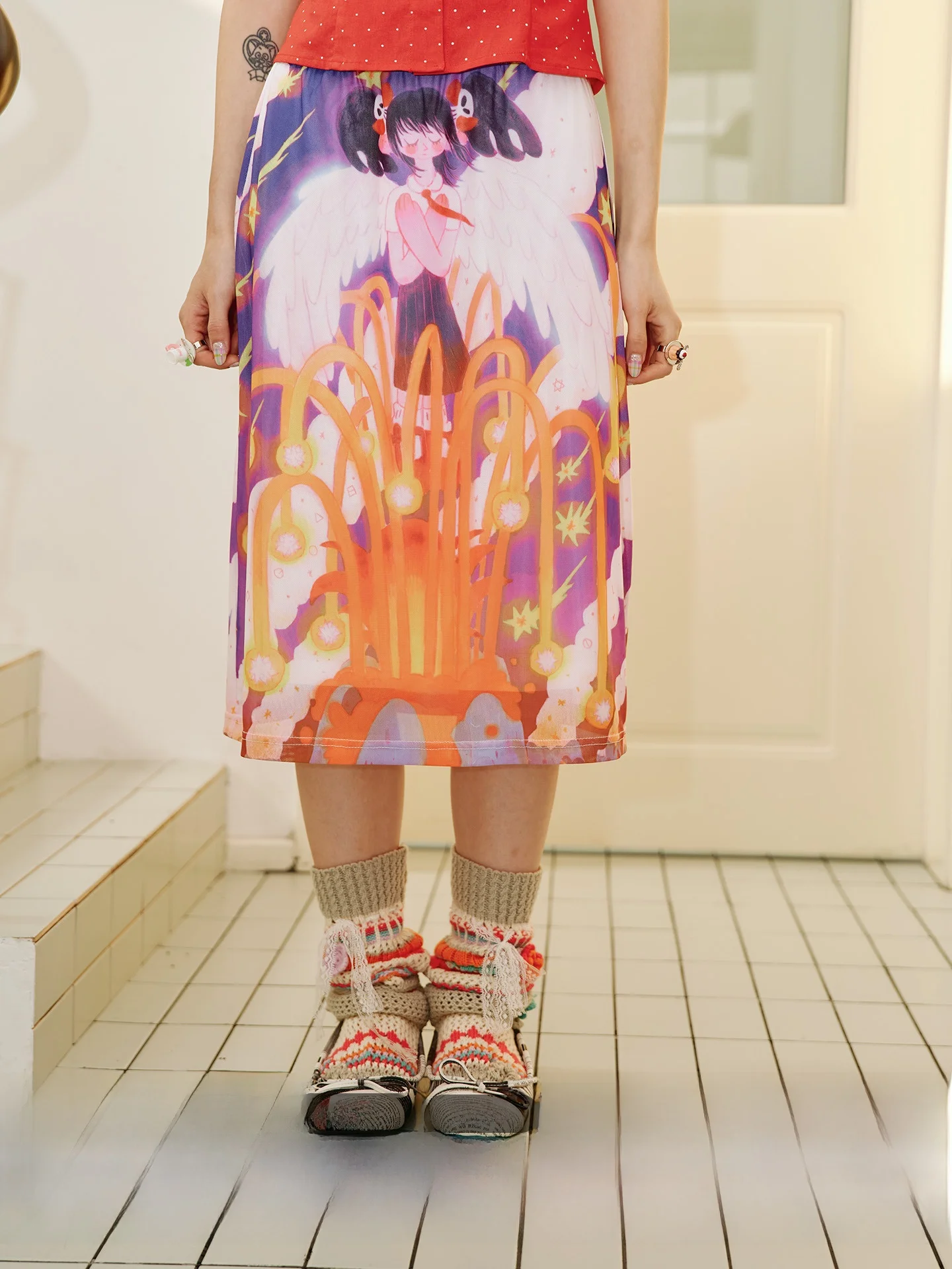 

Haveal X Star Volcano Collaboration Lace f Skirt Straight A-Line Midi Skirt Stand Fit Commute Sle Polyester Blend