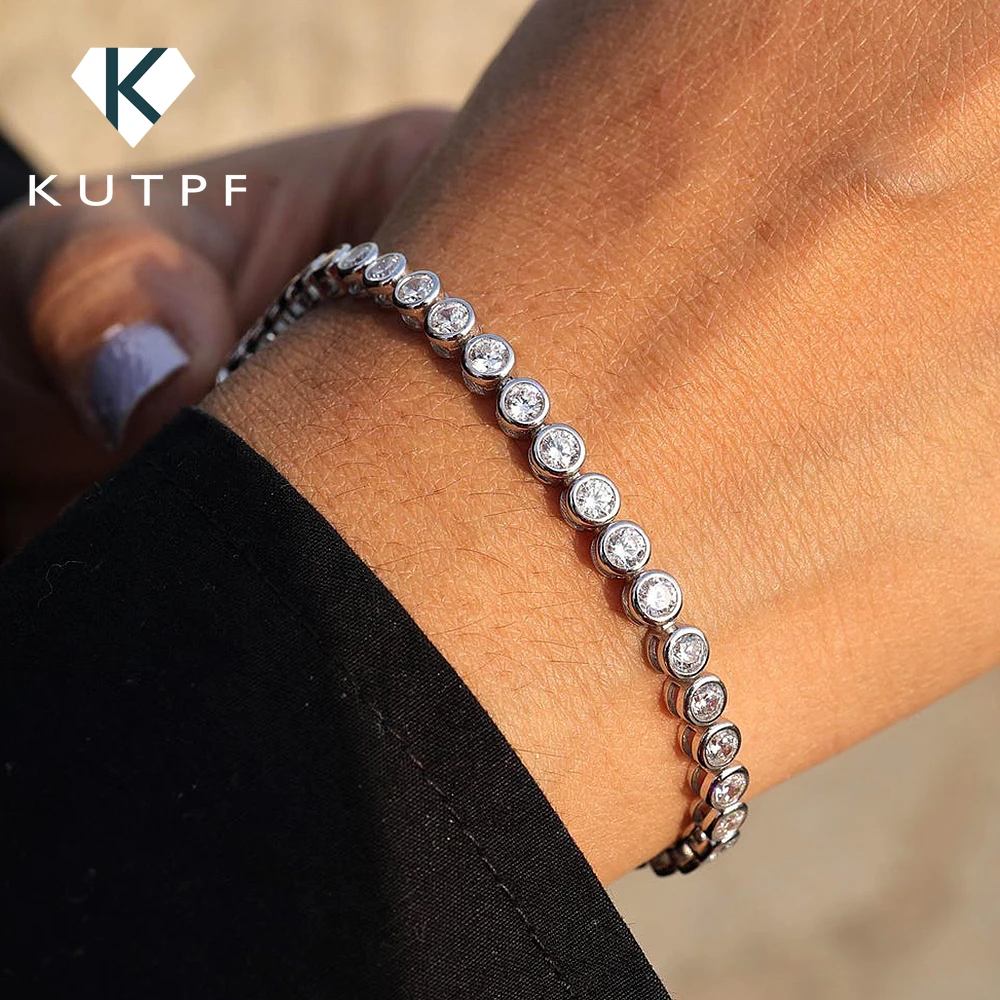 

2/3/4/5mm Bezel Set Round Bubble Full Moissanite Diamond Tennis Bracelet for Women Men 925 Sterling Silver Couple Bracelet Gift