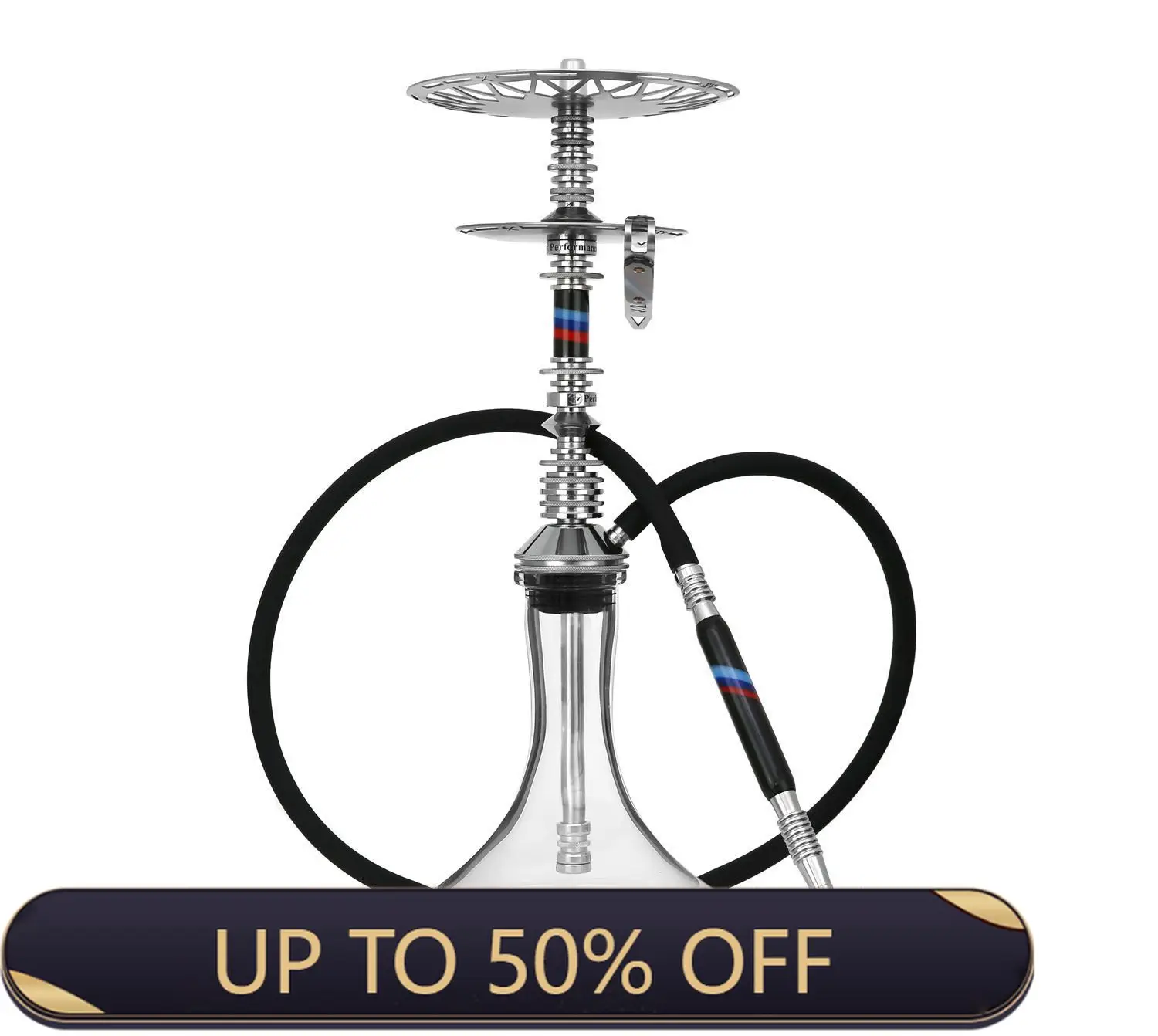 VZ Performance M (Design) Hookah Shisha 304 Stainless Steel with Pattern Glass Bottle