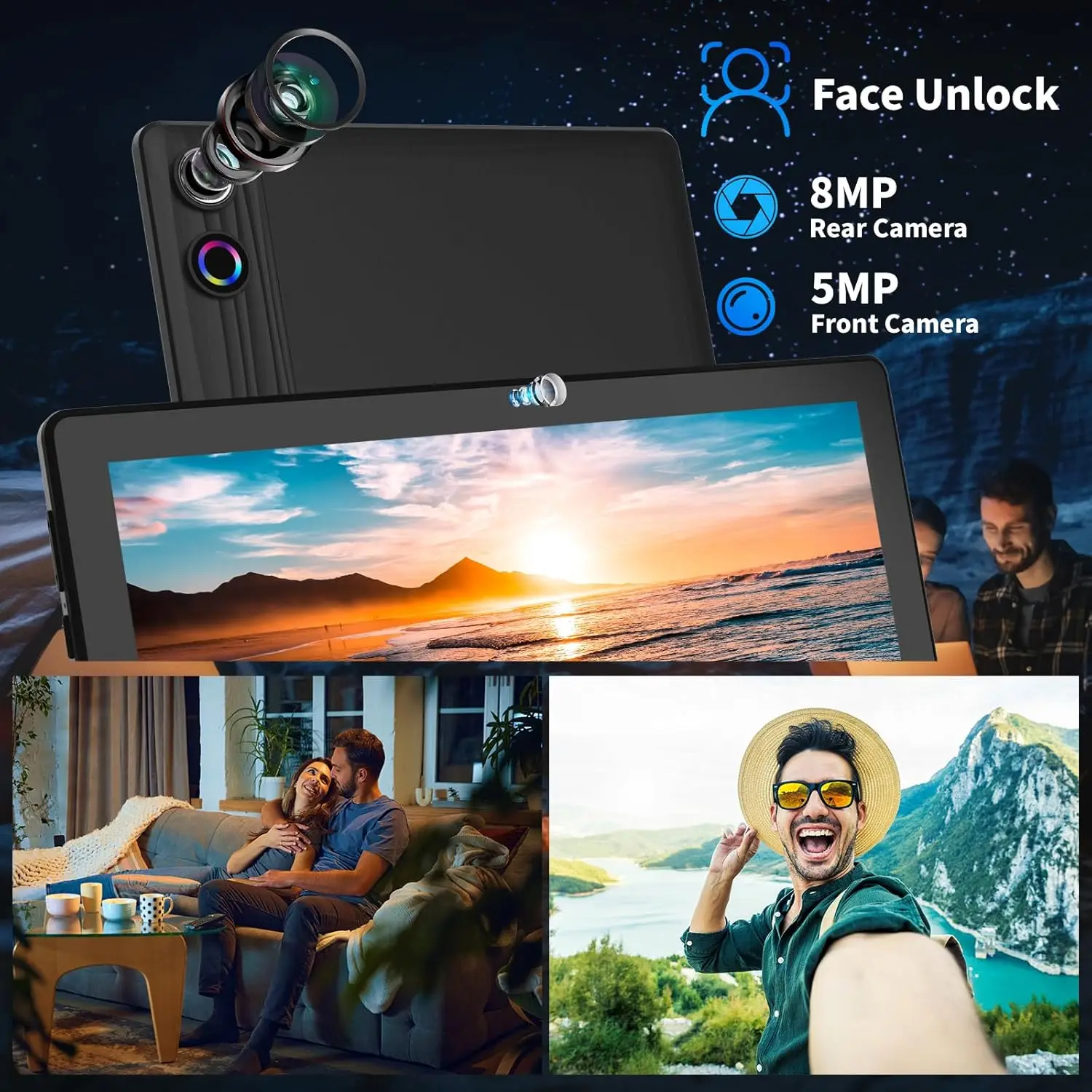 URAO 2025 Android Tablet 10 Inch 12GB+64GB Dual Camera 1TB Expansion 8in1 Tablets Kit with Keyboard Protective Case Mouse Stylus