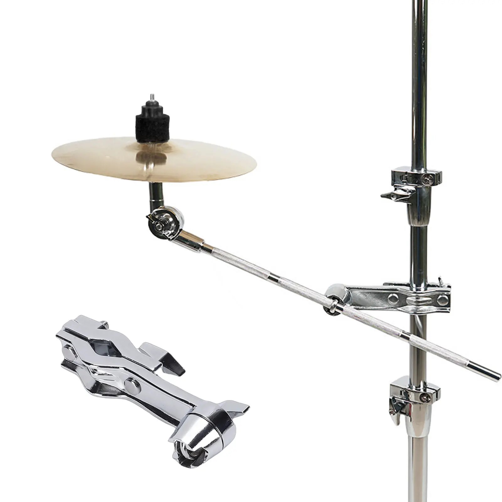 Cymbal Stand L Shape Extension Arm Drum Accessory with Clamp Thickened Knob Anti-vibration Pads Design Angle Length Adjustment
