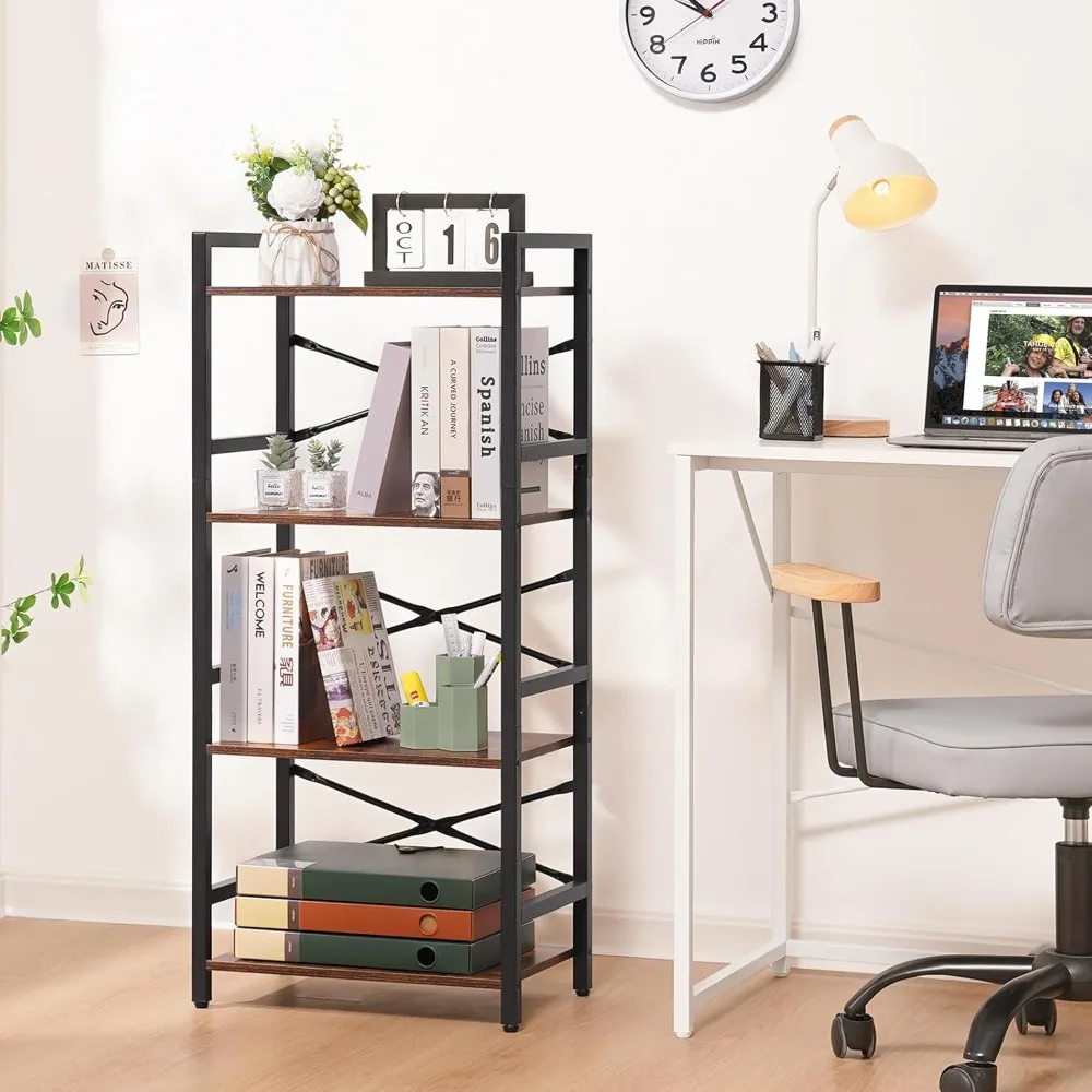 

4 Tier Bookshelf Storage Organizer for CD/Movie/Books, Bookshelves for Bedroom Office Living Room, Bookcases