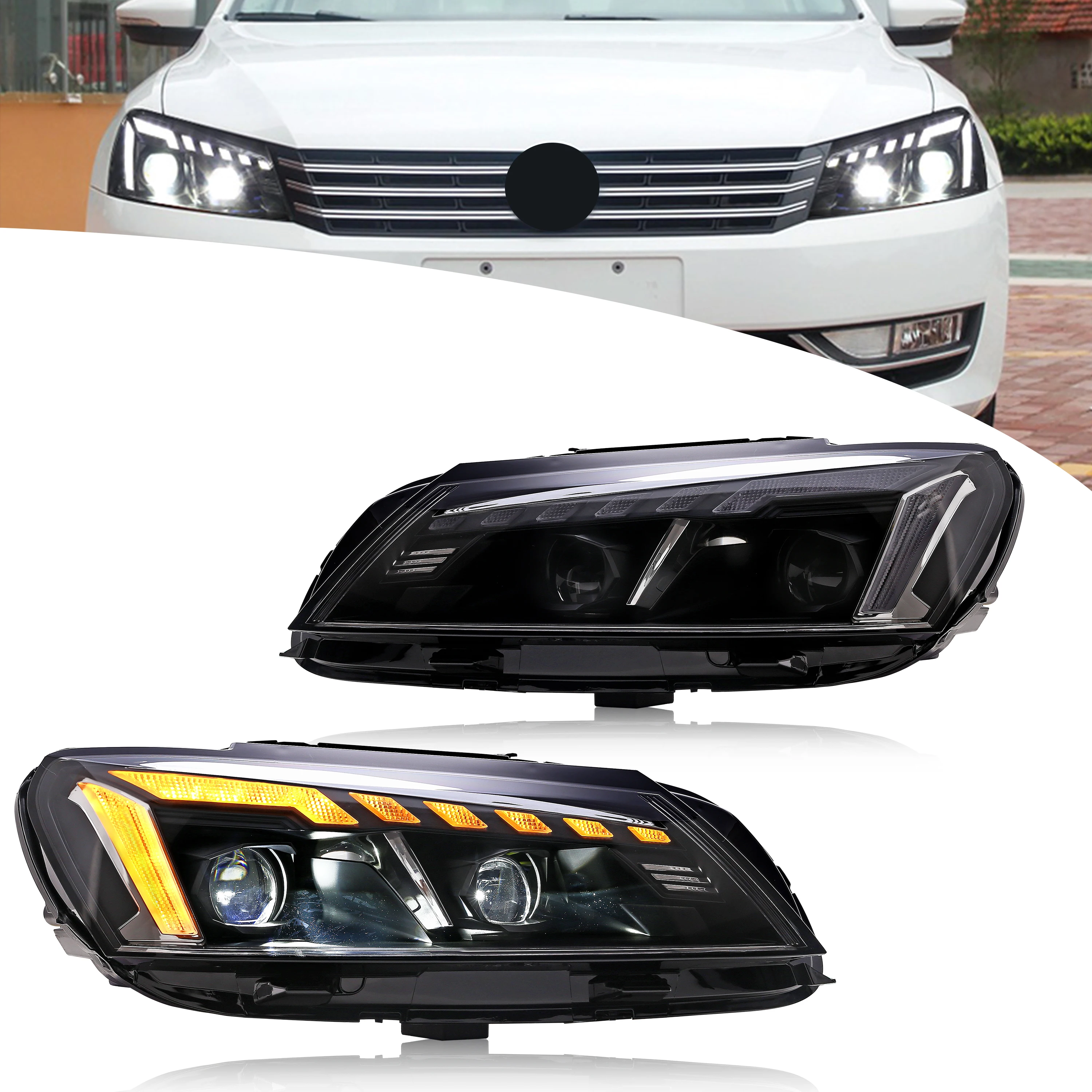 

Светодиодные фары для Volkswagen VW Passat B7 2012-2015 TDI SE DRL, проектор, последовательный указатель поворота, передние лампы, пара в сборе