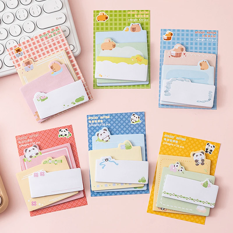 Cute Sticky Notes and Message Stickers, Estudante aprendendo papelaria, Material escolar e de escritório, 90 Desenhos animados