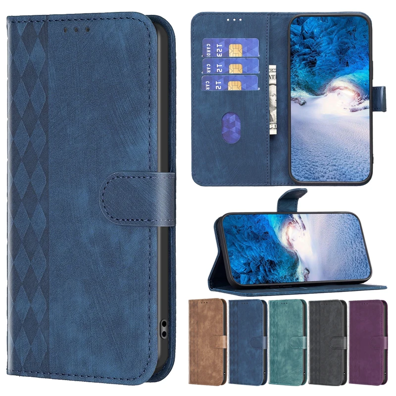 Embossed Plaid Leather Cover For iPhone 15 Plus 15 Pro 14 Pro 13 Pro 12 Pro Max 11 Pro Max SE 2020 X XS XR 8 7 6S Plus Wallet