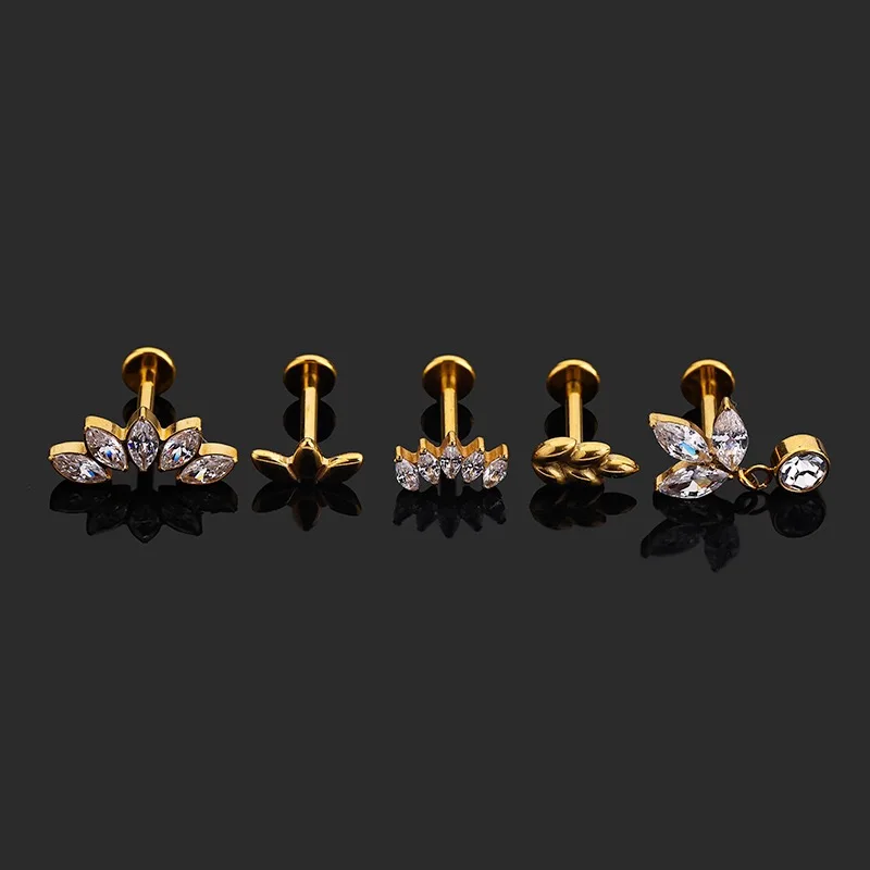 1Piece 16G Flat Vertical  Back Flower Earring Marquise CZ Tragus Cartilage Helix Piercing Jewelry