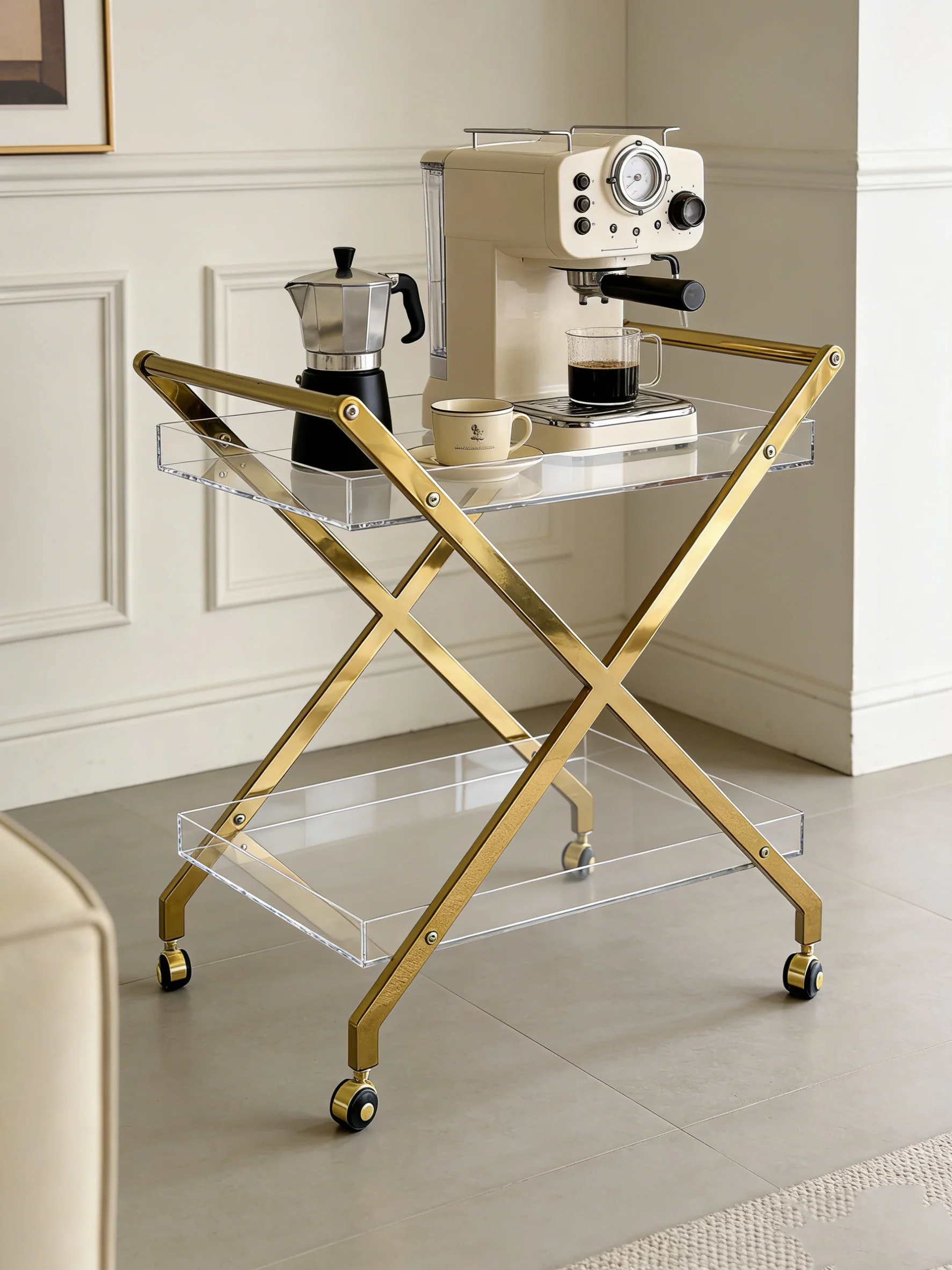 Acrylic Multi-functional Storage Cart With Swivel Wheels-Modern Design For Hotel Guest Rooms And Outdoor Balconies