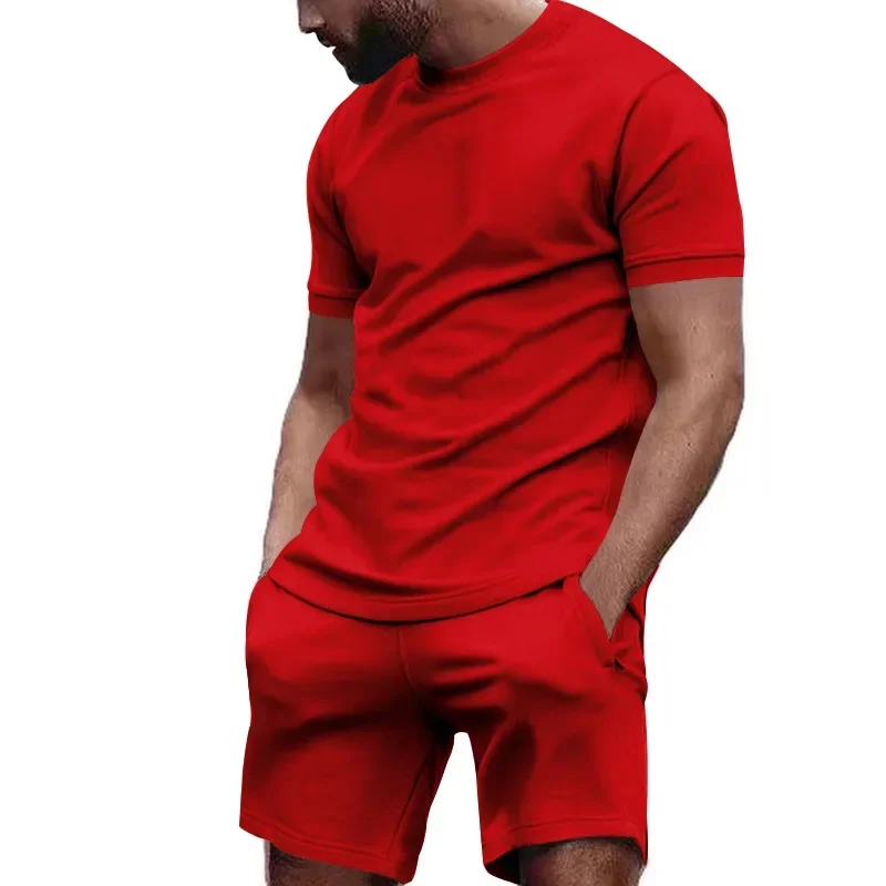 summer  men's sportswear short sleeved T-shirt + sports shorts Quick drying, breathable and cool Fitness Fashion two-piece set