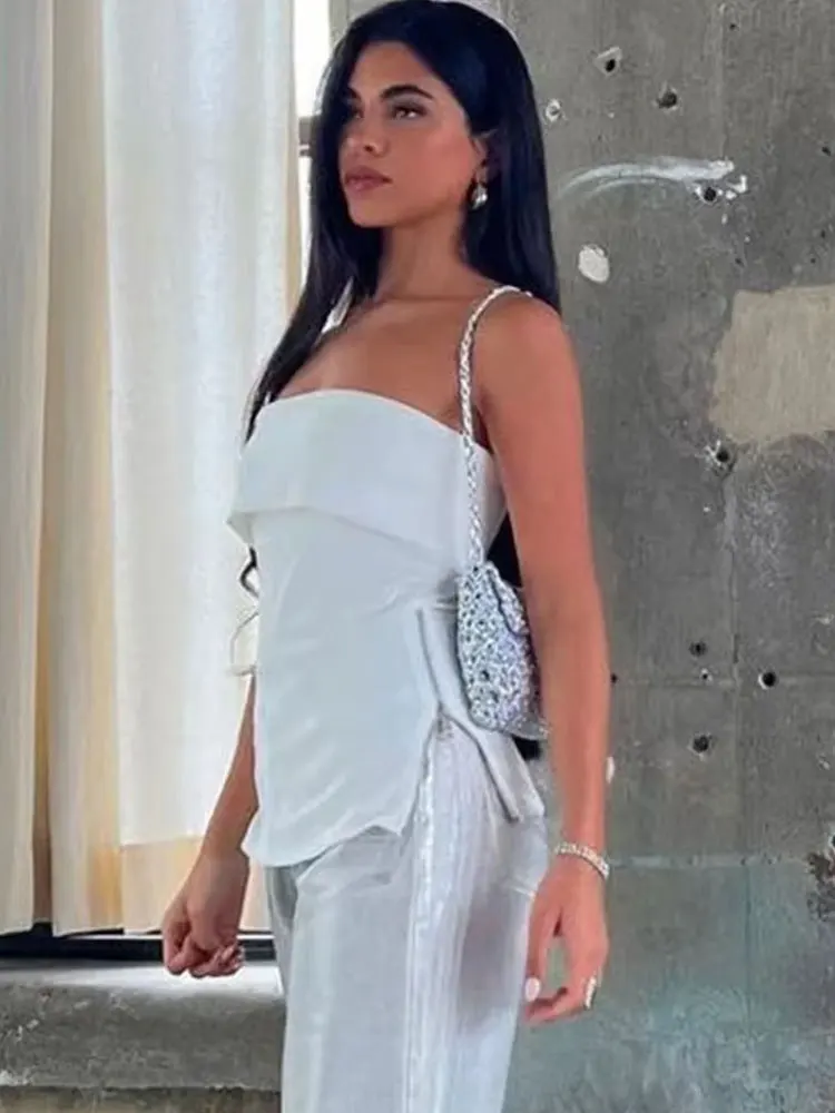 เสื้อครอปท็อปทรงบัสติเยร์แบบรัดรูป HH Sexy สำหรับผู้หญิง แฟชั่นฤดูร้อนปี 2024 แบบไม่มีสายรัดหลัง เปิดไหล่ รูดซิปด้านข้าง สไตล์วินเทจ