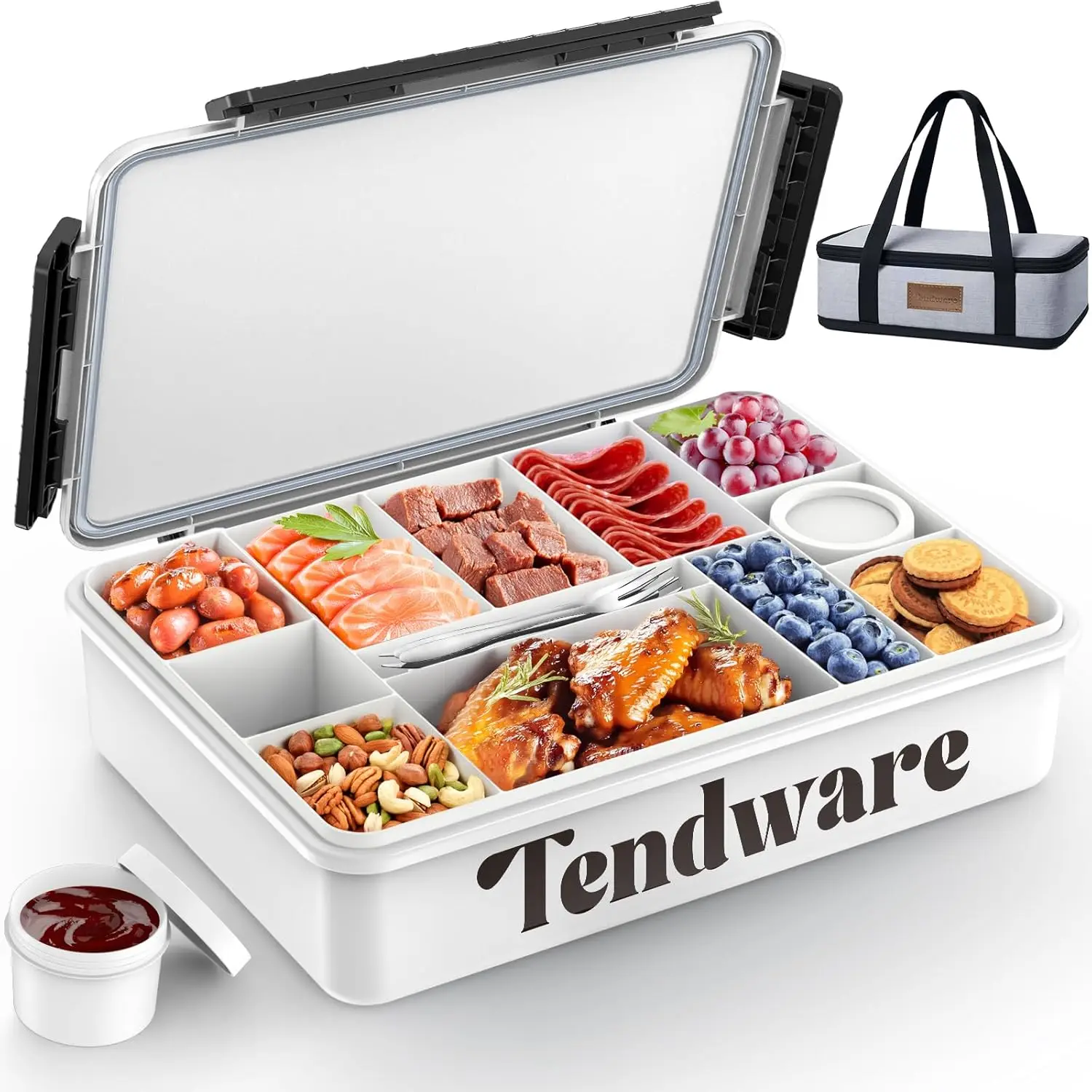 

Insulated 12-Compartment Snack Box with Ice Pack & Bag - Perfect for Picnics, Road Trips & Holiday Gifts