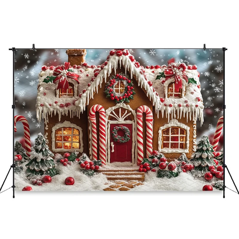 Mocsicka Christmas Background Happy New Year Party Winter Snow Xmas Tree Candy House Decor Child Photo Backdrops Birthday Banner