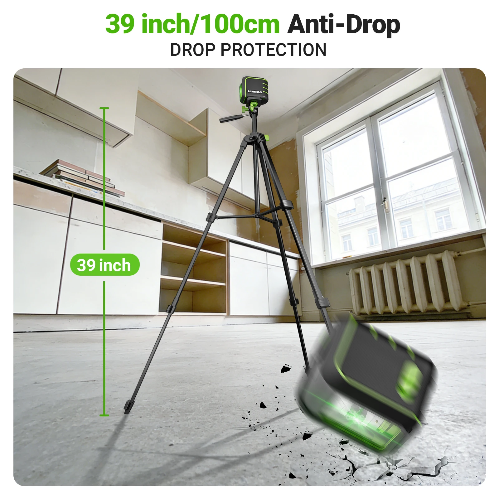 Huepar U011G Cross Line Laser Level Rechargeable Green Self-Leveling Horizontal Vertical Lazer Leveler Tools With 1.52m Tripod